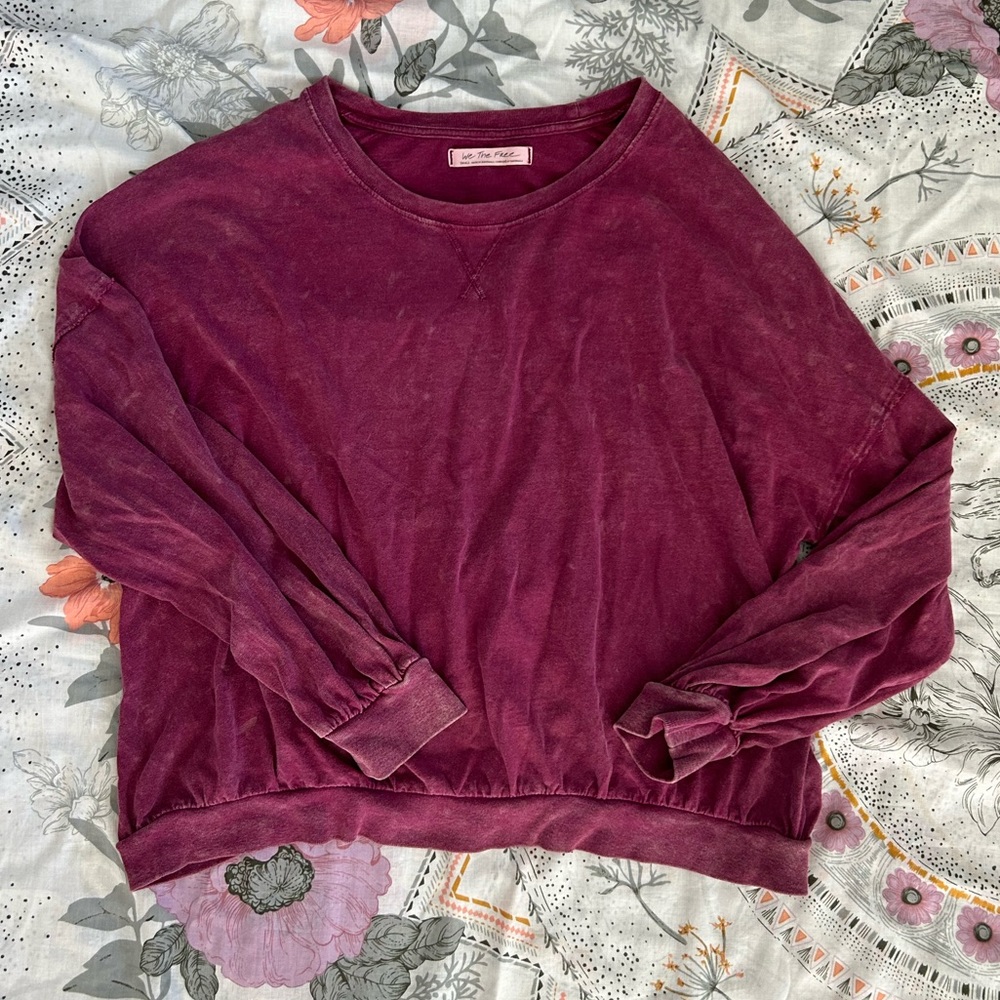 Free people red crew neck oversized sweater